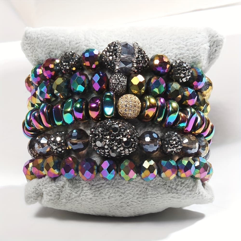 TEMU 5pcs Vintage Boho Beaded Bracelet Set For Women - Elastic Stretch Stackable Multistrand Bohemian Jewelry With Beads, Daily Wear & Vacation, Christmas Gift Idea,