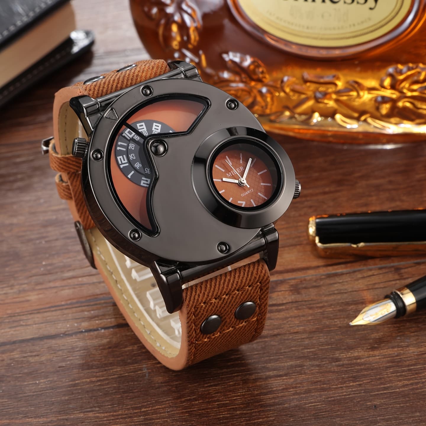 TEMU Men's Luxury Quartz Watch With Function, Black Dial & Orange Accents, Stainless - Durable High Quality , Outdoor & Casual Wear, Business Wristwatch, Sporty Elegant Style, Sophisticated Detailing