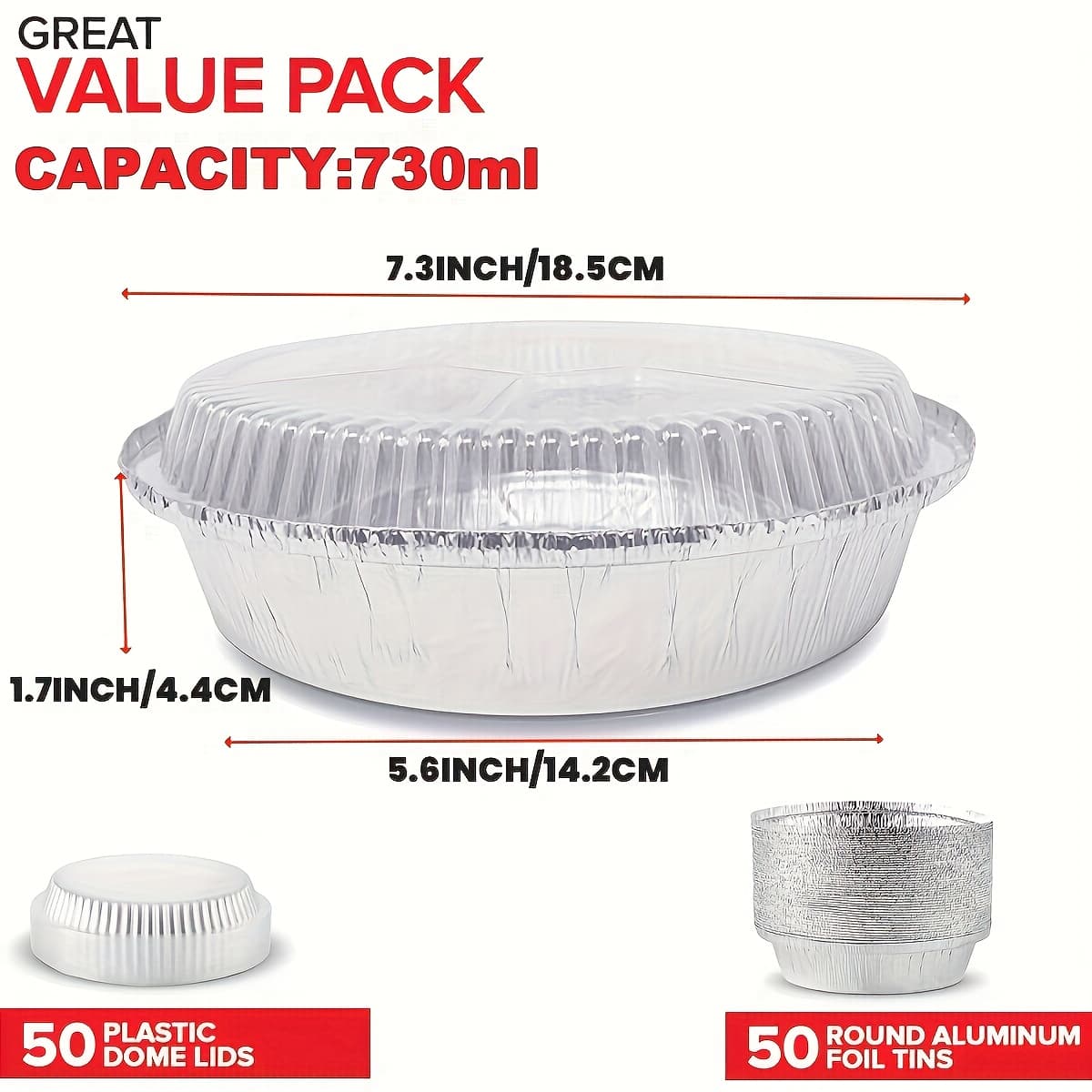 TEMU 50 Pack 7 Inch Round Aluminum Pans With Clear Lids Disposable Foil Pan With Clear Dome Top, To Tins, Containers For Baking Or Take Out Food