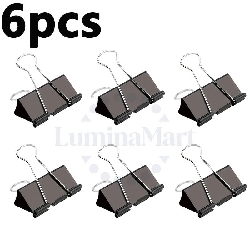 TEMU 6pcs Oversized Black Binder, Folding Folder, Office Stationery Book Clip, Durable Back-shaped Clip, Office Supplies, School Supplies, Organize And Store Test Papers, Invoices, Books, Etc.