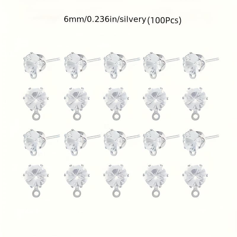 TEMU 100pcs 6mm Earring Studs Glass Post With Loop Suitable For Making Supplies