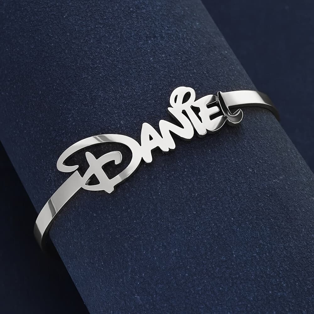 TEMU Personalized Name Open Bangle, Minimalist Fashion Stainless Steel Jewelry, Adjustable Open Bangle, Elegant Jewelry Gift For Formal Family Events & Birthdays (english Letters Only)