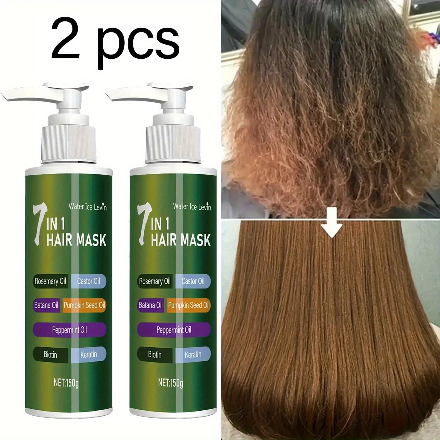 TEMU /5.291oz, Water Ice 7-in-1 Deep Conditioning Hair Mask Prevents Breakage Dry Hair Enriched With Rosemary Oil Castor Oil Oil Pumpkin Seed Oil And Biotin Keratin