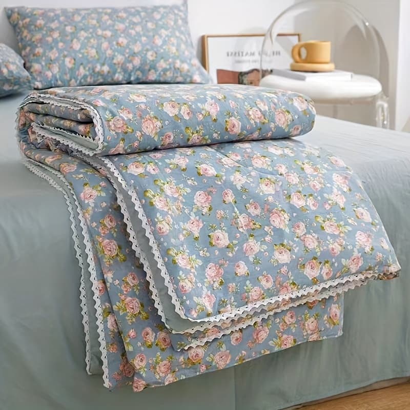 TEMU 1pc Floral, Solid Color Super Soft Fabric Cover, Smooth Filling, Suitable For Summer Bedroom, Sofa, Balcony, Gift Use – Thin Blanket