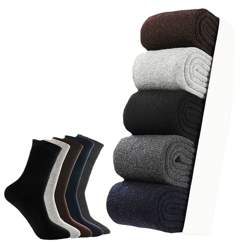TEMU 5 Pairs Of New Winter Extra Thick Warm Wool Socks For Men And Women - 30°c Heat , Cold Protection, Solid Color Casual Outdoor Socks, Hand Wash , Cold Weather Gear