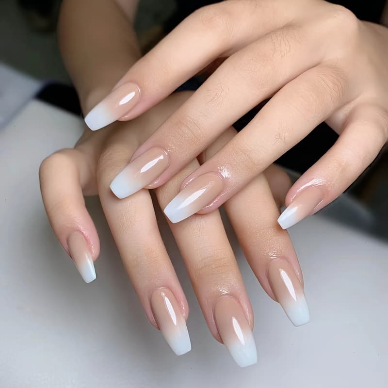 TEMU 24pcs Medium Length Gradient Cream White Trapezoidal Press-on Nails, Ice -on Nails, With Jelly Glue And File, Very Suitable For And Women' Wear