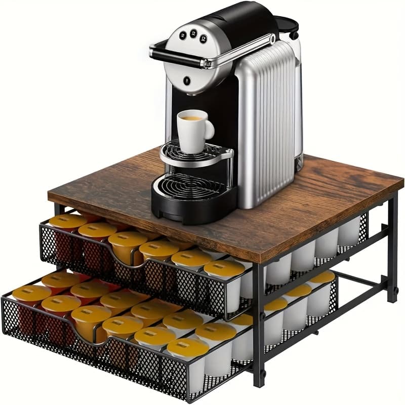 TEMU Counter Coffee Pod Holder, K Cup Storage Drawer Holder, K Cup Capsule Storage Pod Storage Box, Capsule Storage With Sliding Basket, Brown