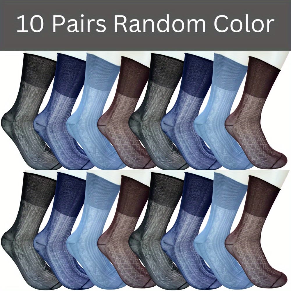 TEMU 10 Pairs Random Color Men's Plus Size Mid-calf Sheer Socks, Breathable Lightweight Comfortable Socks, Men's Stockings And Socks