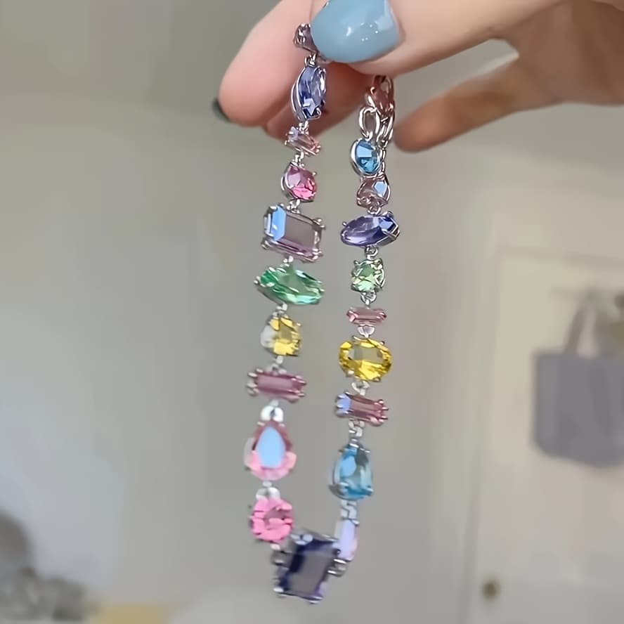 TEMU Elegant And Luxurious Multi Colored Synthetic Zirconia Bracelets, Candy Style Wrist Accessories, Women's Jewelry Gifts For , Perfect Gifts For Valentine's Day, Carnival, , And Fashion Wear