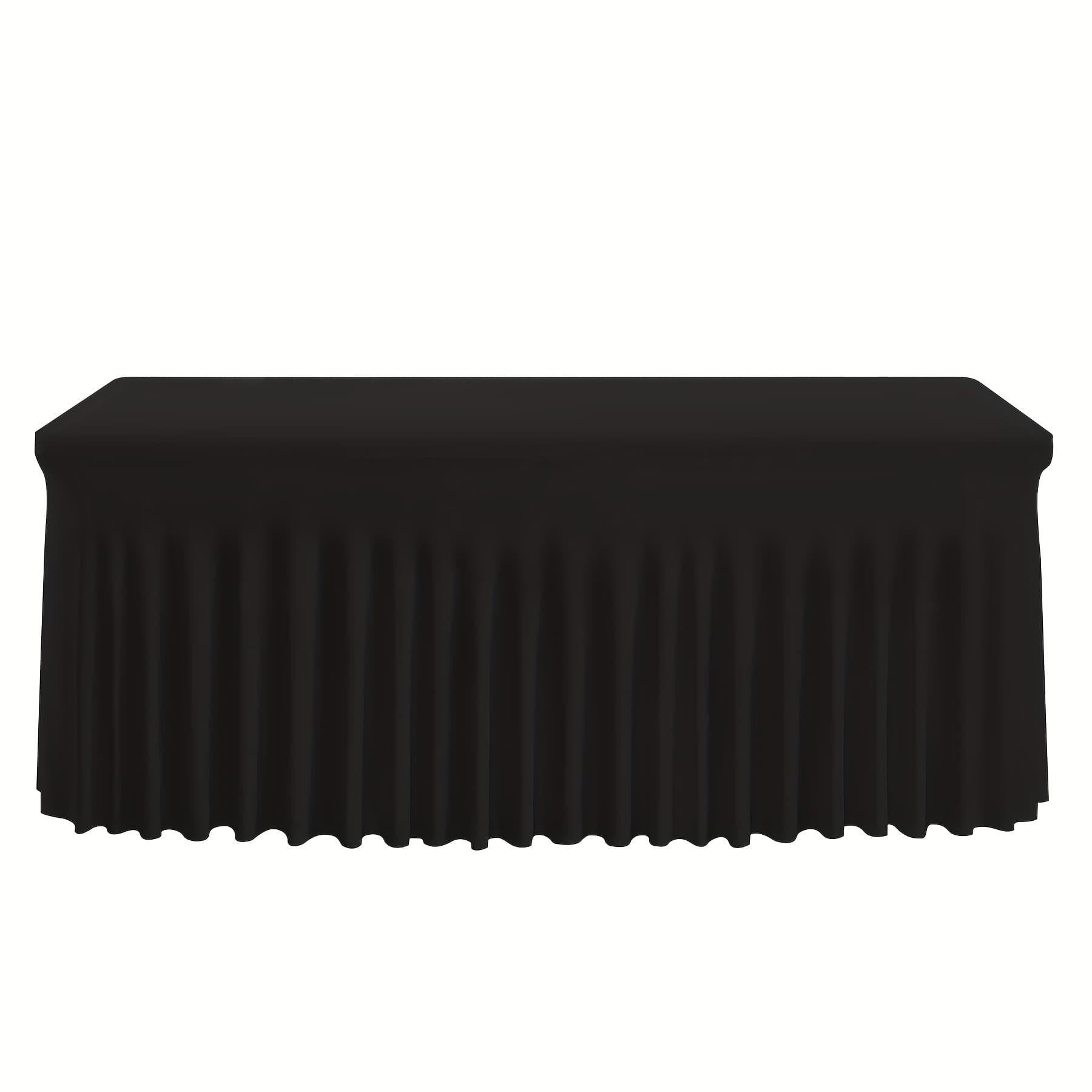 TEMU 4ft Stretch Wrinkle-resistant Tablecloth - Rectangle Polyester Spandex Blend, Pleated Design For Weddings, Birthdays, Parties