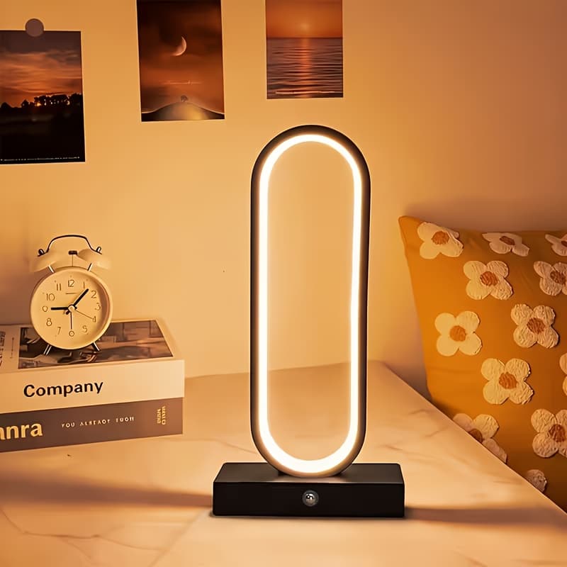 TEMU 2pcs Control Led Ring Office Table Lamp, 3-color Adjustable Led Table Lamp, Bedside Night Light, Usb Charging, Metal Base, Suitable For Living Room, Office, In 1pc