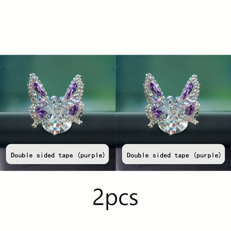 TEMU 2 Moving Car Decorations - Diamond-studded Shiny Universal Design, Featuring Vibrant Purple/blue/pink Gems, For Adhesive Installation In Interior Accessories.