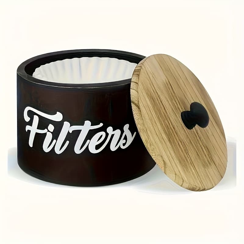 TEMU Farmhouse Coffee Filter Storage Box - Wooden Storage Container Basket, Suitable For Countertop Use - Coffee Bar Additions, Stationery Organizer, With Charm Decoration