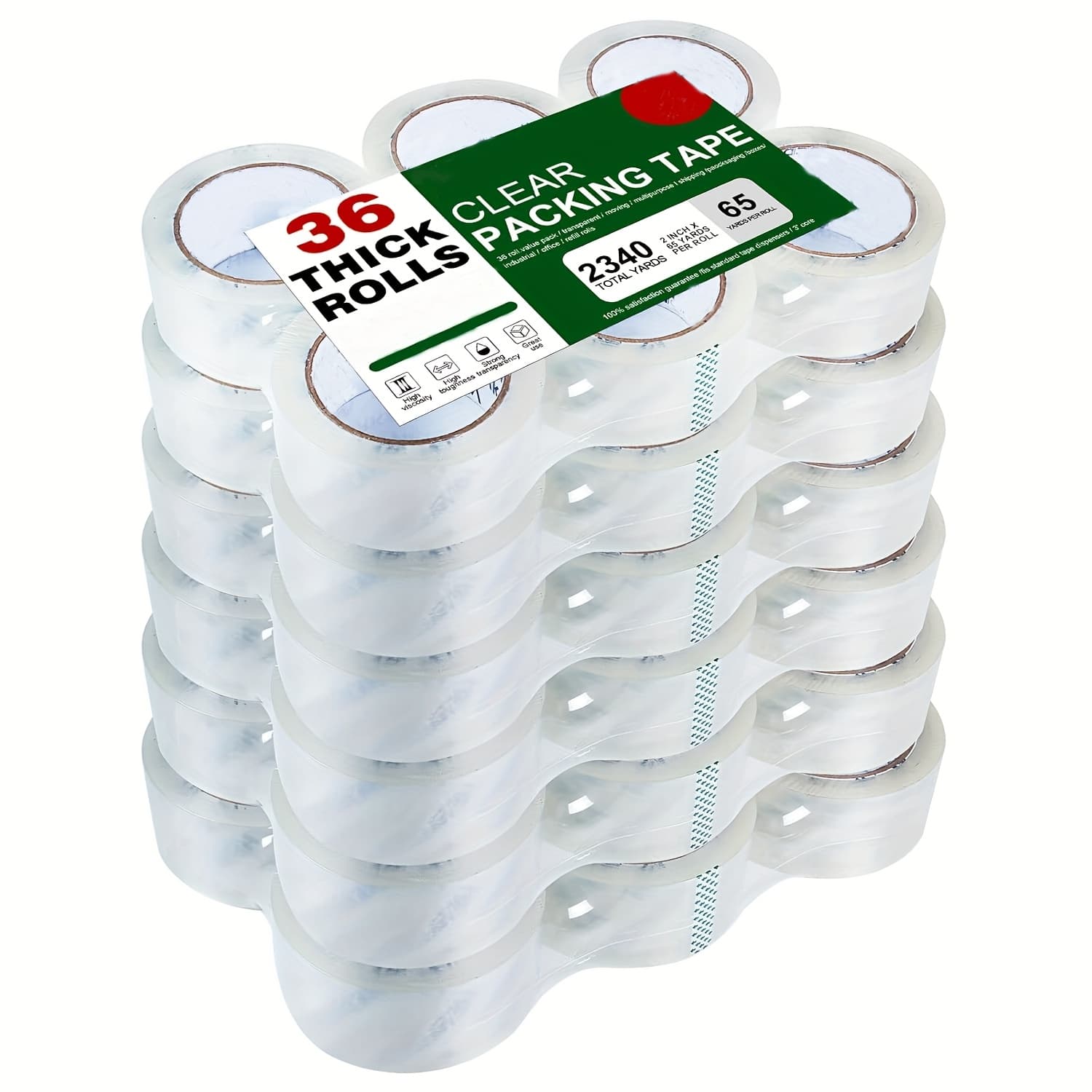 TEMU Asave , Clear Packing Tape, 36 Rolls Heavy Duty Packaging Tape For Shipping Packaging Moving Sealing, Thicker Clear Packing Tape, 65 Yards Per Roll, 2340 Total Yards.