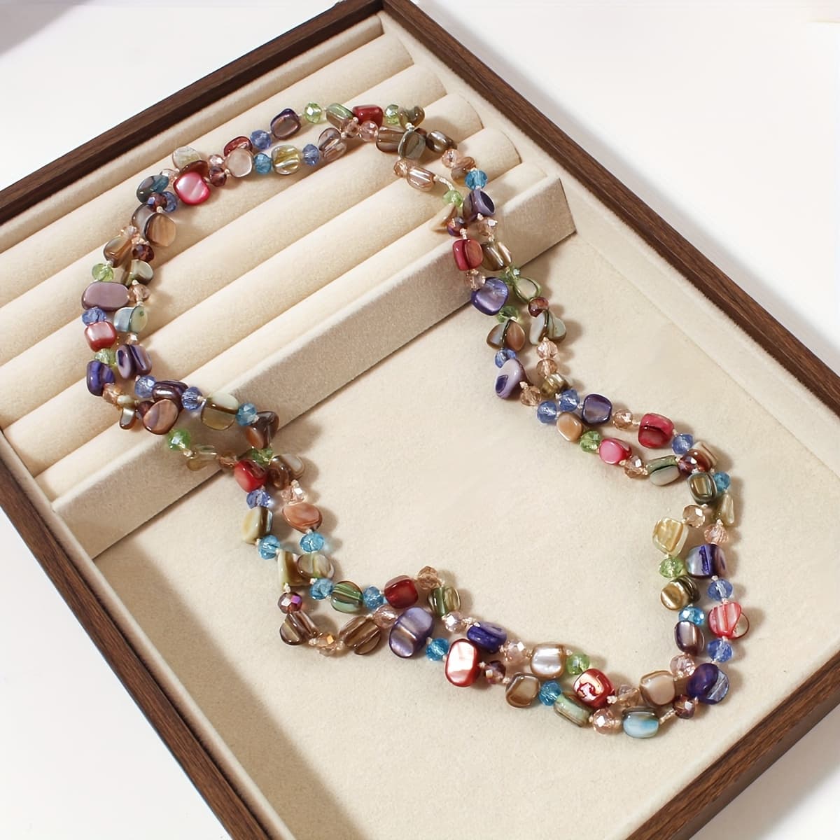 TEMU A Long Handmade Necklace Featuring Bohemian-style Shiny Colored Natural Stones, Perfect For Vacation Travel And Everyday Wear. Suitable For Men And Women, With Beads In Random Colors And Sizes
