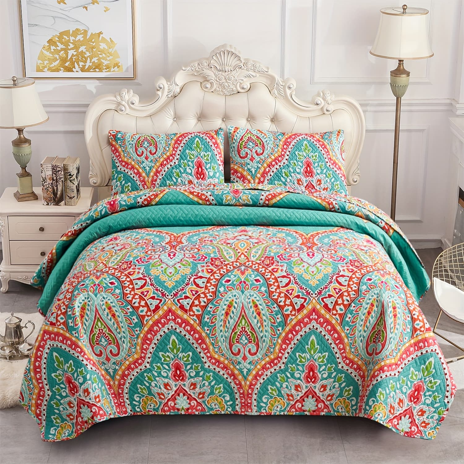 TEMU 3-pcs Floral Bedspread Set (1*bedspread + 2*pillowcase Without Filler), Soft Breathable And Comfortable Bedding Bedspread Coverlet Set Queen&king For All Season Fits Any
