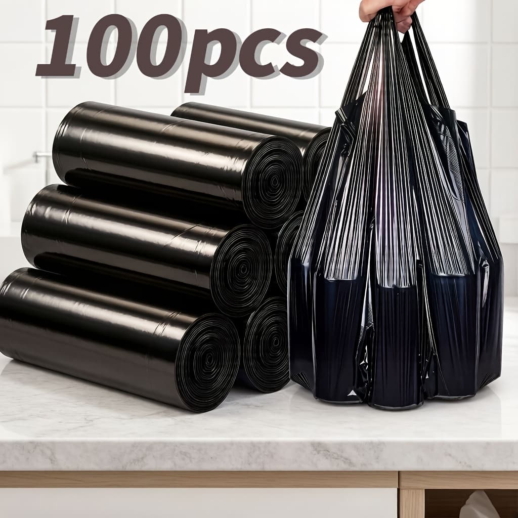 TEMU 5 Rolls Of Vest-style Garbage Bags, Thickened Handles, Suitable For Home, Office, Car, And Pet Use. Cleaning Bags
