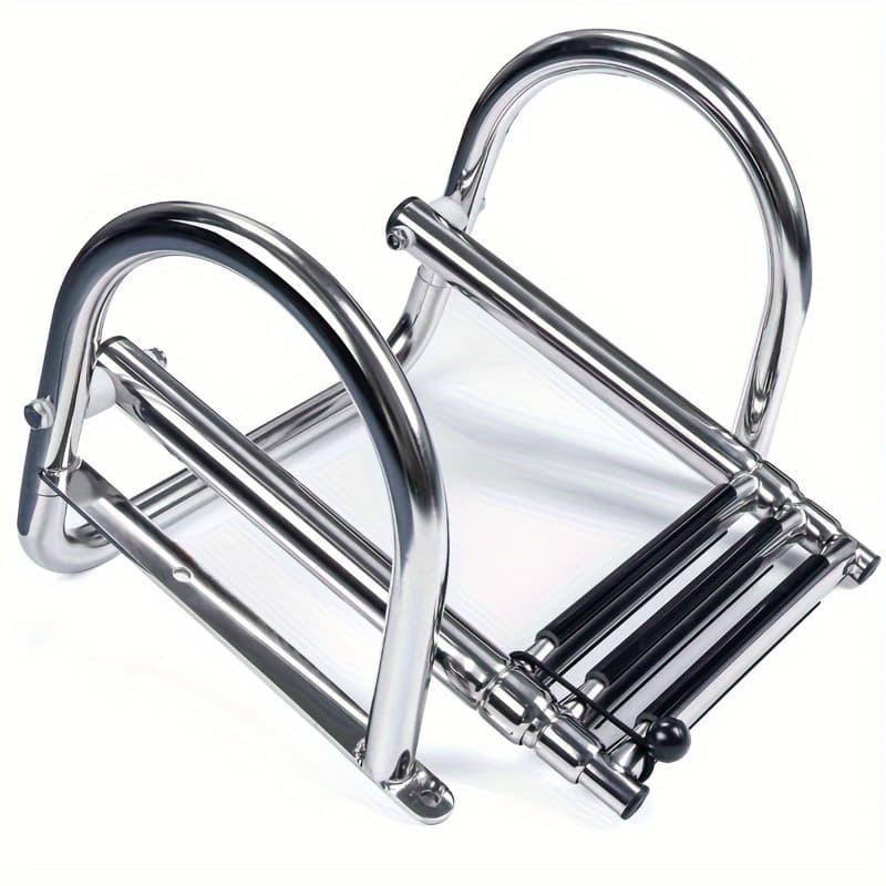 TEMU Foldable Stainless Steel Boat Ladder With A Telescopic Design And Curved Handrail, Ideal For Pontoon Boats, Docks, And Suitable For Ocean Vessels, Yachts, And Speedboats