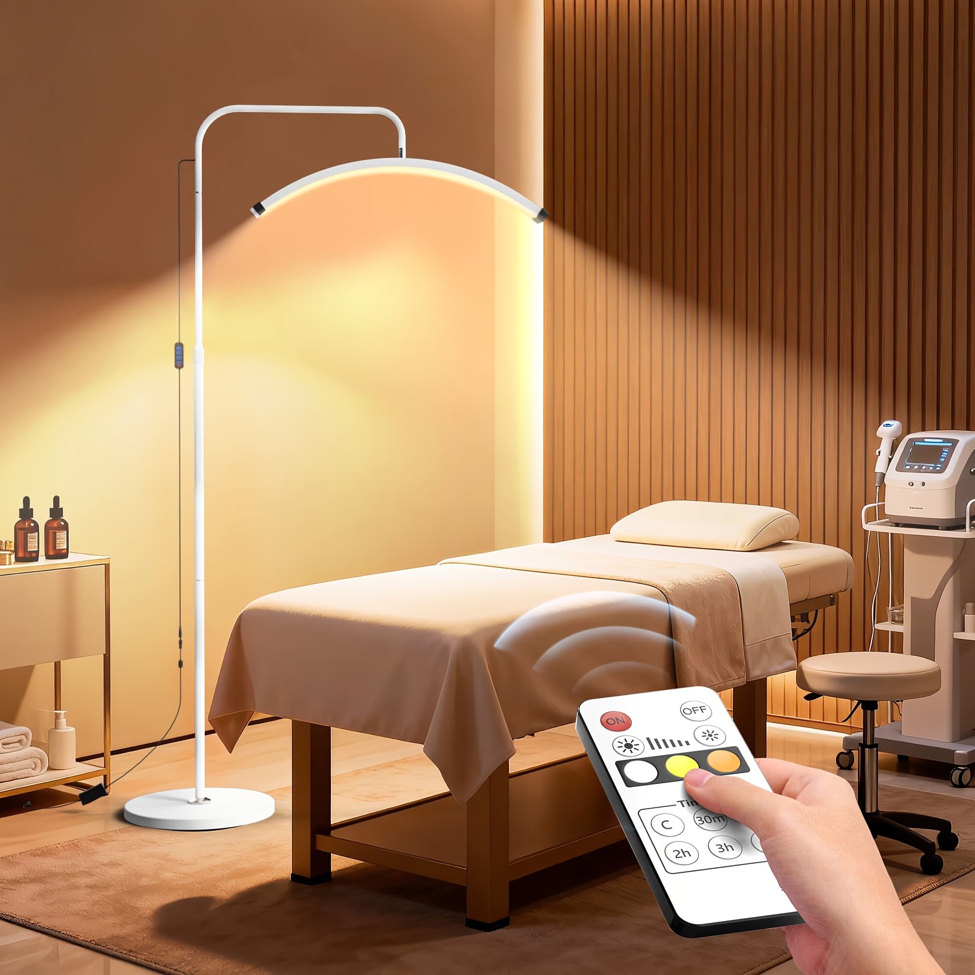 TEMU 29" Floor Lash Lamp - Adjustable Half-moon Head With Shadow-free Lighting For Eyelash Extensions, Salon, Spa, & Estheticians (classic White)