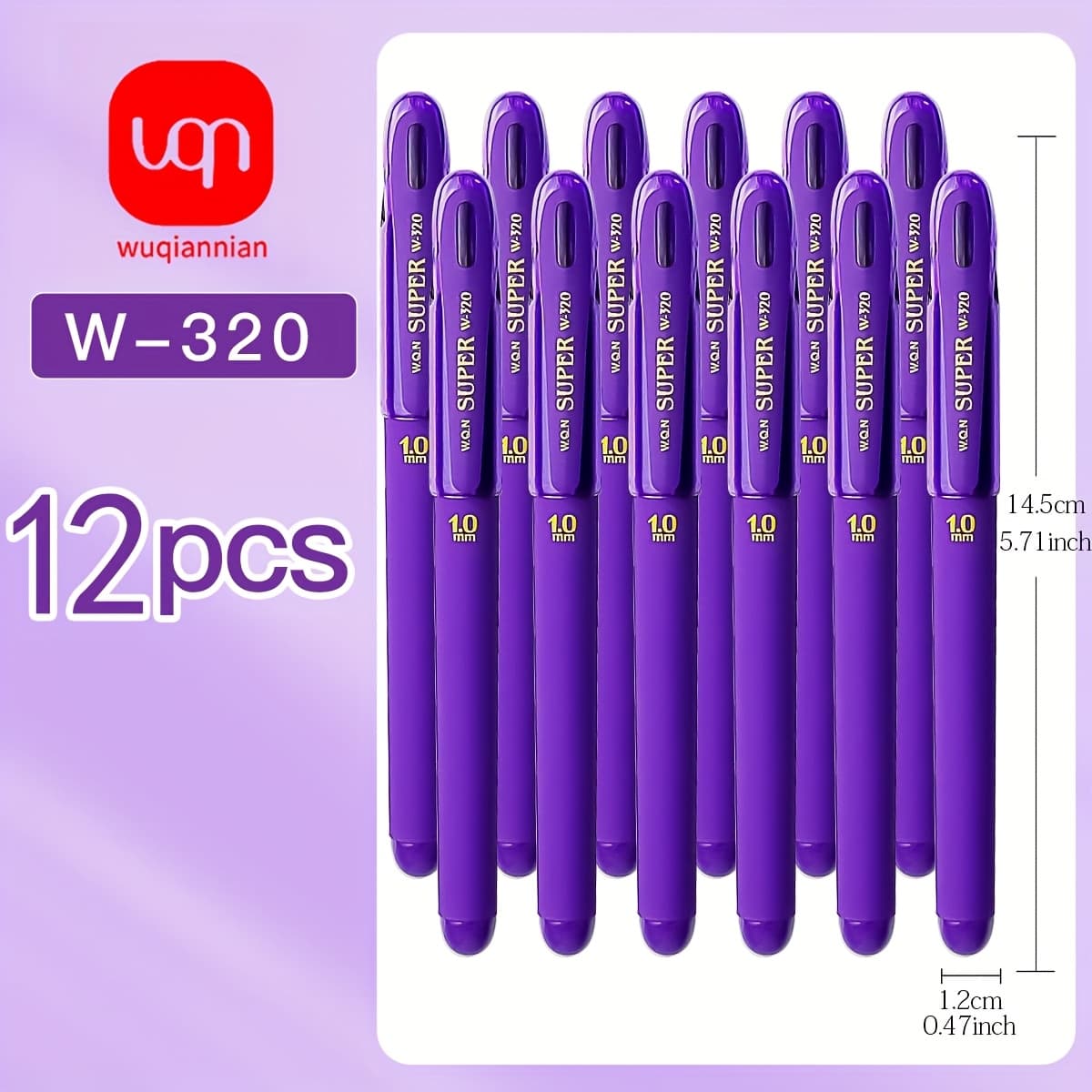 TEMU Wqn 12pcs Set Of Light Purple Gel Pens With A 1.0mm Tip, Featuring A Purple Ink Core. Pens Offer A Large Ink Capacity, Smooth Writing Experience, Quick Drying Time, And Durability