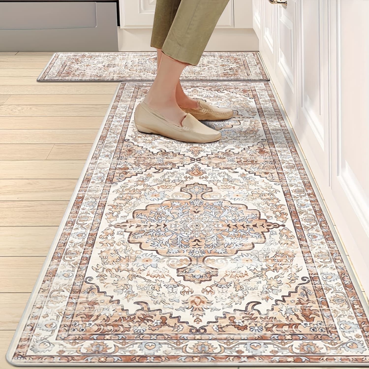 TEMU Anti Fatigue Kitchen Mat Set Of 2 Non Slip Kitchen Rugs And Mats Cushioned Kitchen Mats For Floor Distressed Boho Kitchen Runner For Sink Laundry Office