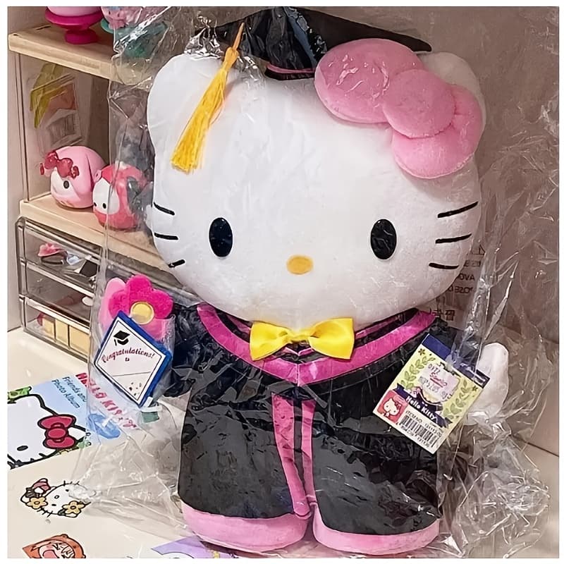TEMU Officially Authorized Hello Kitty Graduation Cartoon Doctoral And Bachelor's Gown, Suitable For Graduation Photo Parties, Birthday Student Prizes, Graduation Gifts, Decorative Bouquets