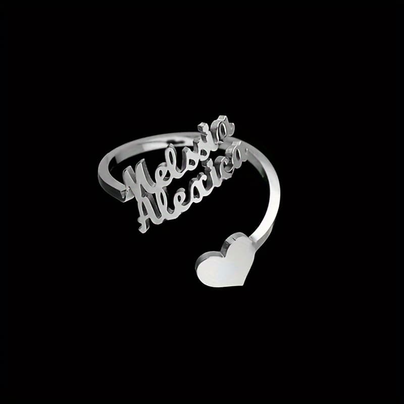TEMU Customizable Stainless Name Ring, Personalized Family Adjustable Open Band, Elegant Cute Jewelry For Women, Ideal Gift, Daily Wear