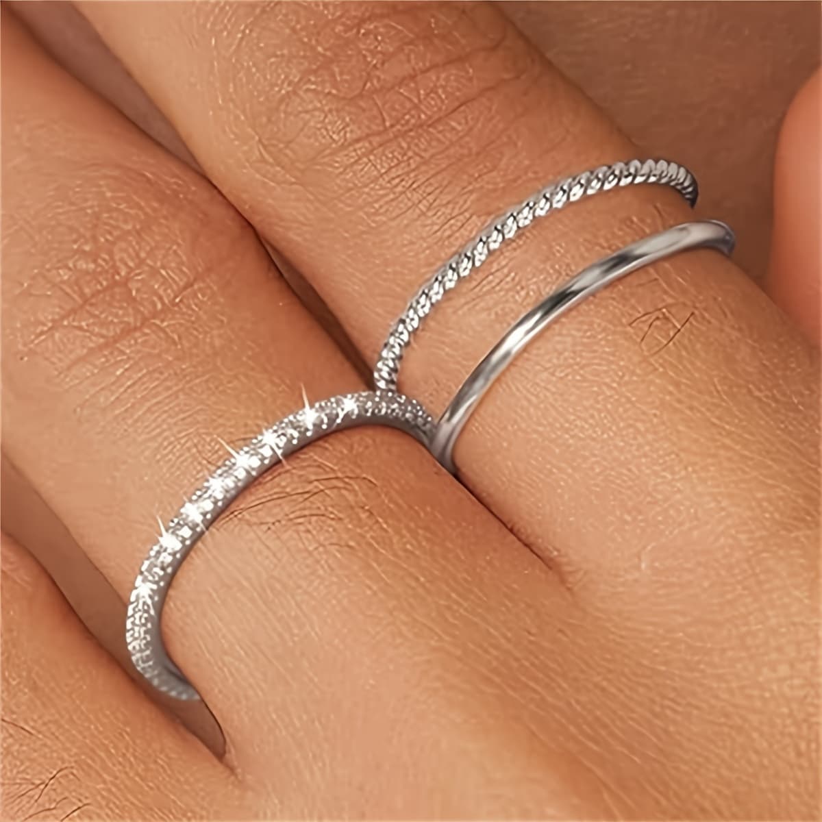 TEMU 3pcs Rings Set Stackable Thin Rings Cubic Zirconia Wedding Rings For Women Wedding Bands Aesthetic Jewelry