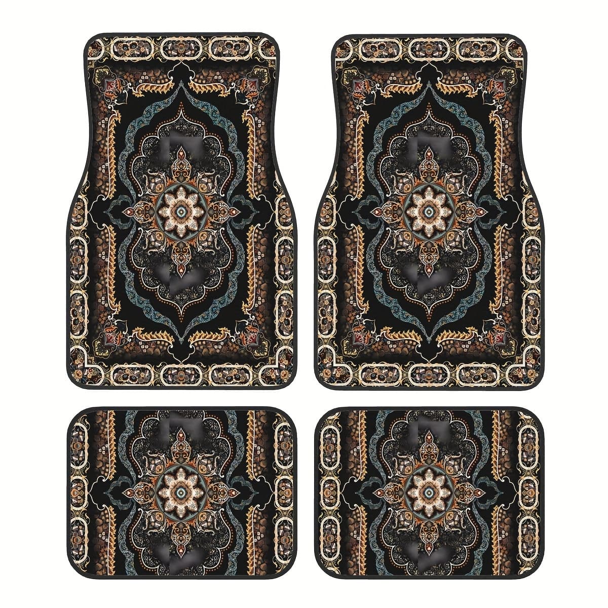 TEMU 4pcs European Pattern Rubber Floor Mats For Car, Anime Universal Non-slip Car Front And Rear Carpet, Waterproof Easy To Clean Car Interior Additions