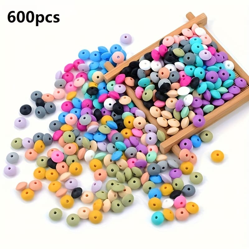 TEMU A Set Of 600 Assorted Silicone Bean Beads, Each Measuring 12mm, Ideal For Crafting. Loose Silicone Abacus Beads Can Be Used For Making Necklaces And Bracelets