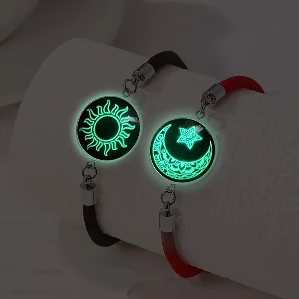 TEMU 2pcs/set Fashionable Couple's Sun, Moon, And Stars Gifts Box For Boyfriend And Girlfriend Gifts, Combination Glowing Bracelet Set, Stainless Steel Sweatproof And Non-fading