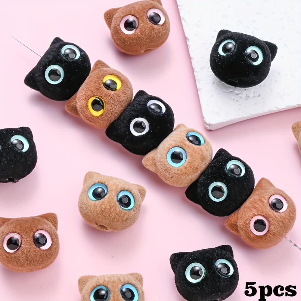 TEMU Set Of 5 Black Acrylic Cat Beads Measuring 17*19mm, Perfect For Jewelry Such As Earrings, Bracelets, And Keychains