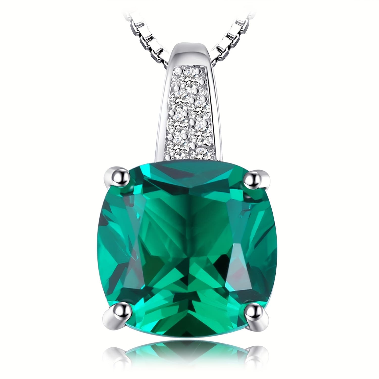 TEMU 1pc 925 Sterling Silver Luxury And Elegant Exquisite Cushion Cut Simulated Green Stone Silver Pendant Necklace For Women For Dating Gift For Daily Decoration Fine Jewelry