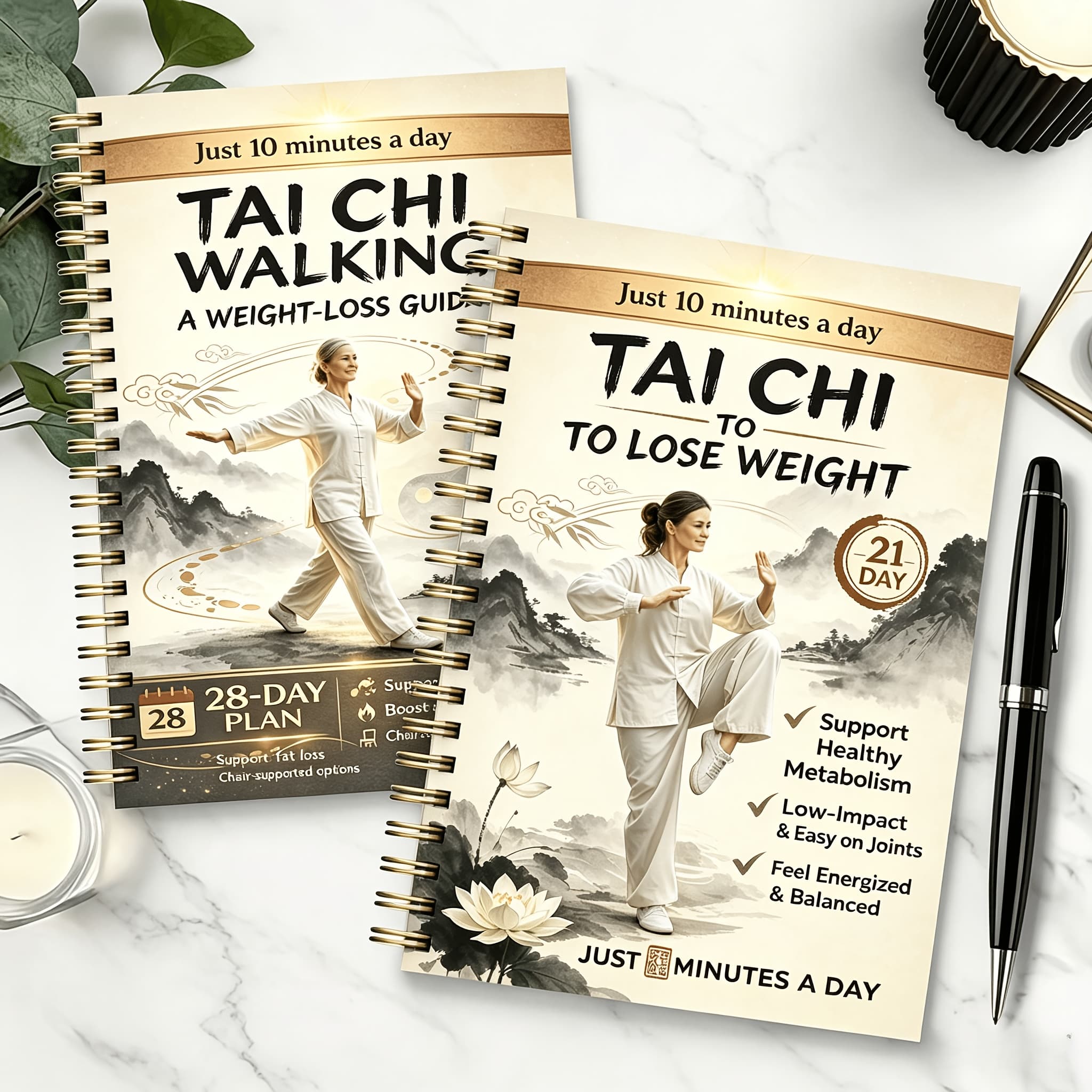 TEMU Tai Chi For Weight Loss 2-book Set: Tai Chi Walking Guide & 21-day Plan, 10-15 Min Daily Low-impact Exercises To Boost Metabolism, Joints & You