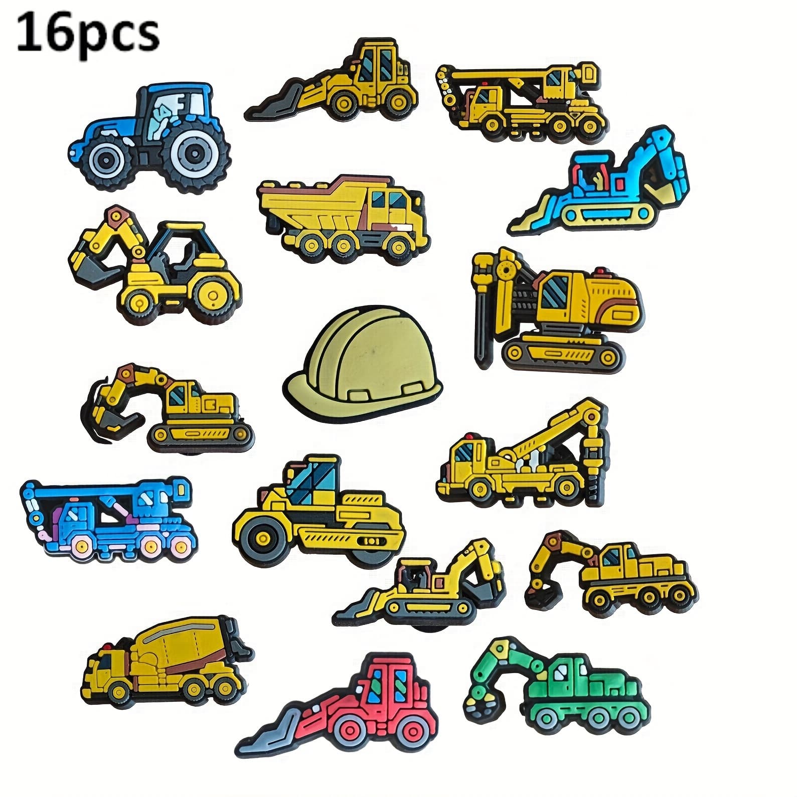 TEMU Set Of 16 Construction Vehicle Charms For Sandals - Made From Durable Pvc, Ideal For Parties And As Shoe Additions