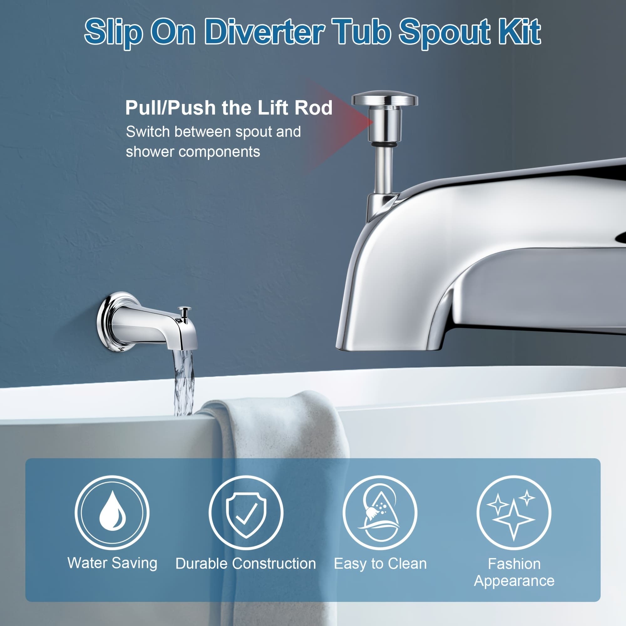 TEMU 5-3/8 Inch Nose Diverter Tub Spout With A 1/2 Inch Ips Connection In A Chrome End, Model 15083