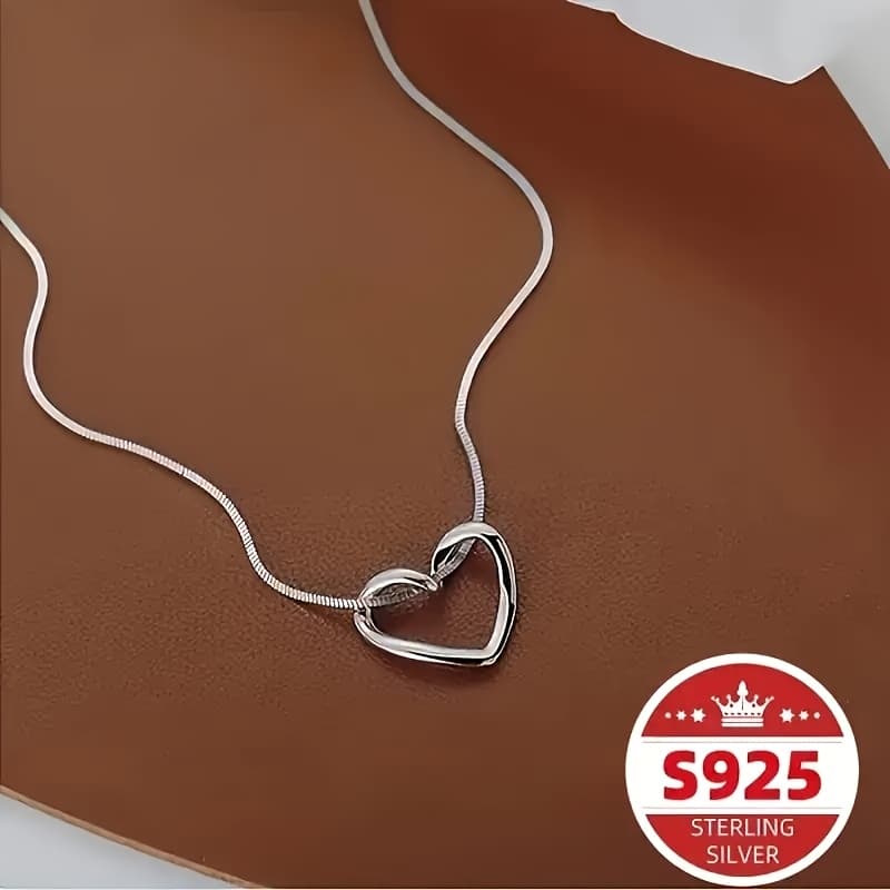 TEMU S925 Silvery Hollow Heart Necklace - Stylish Multi-functional Collarbone Chain Jewelry For Romantic Occasions, Perfect For Christmas, Valentine's Day, Wedding Anniversary Gifts