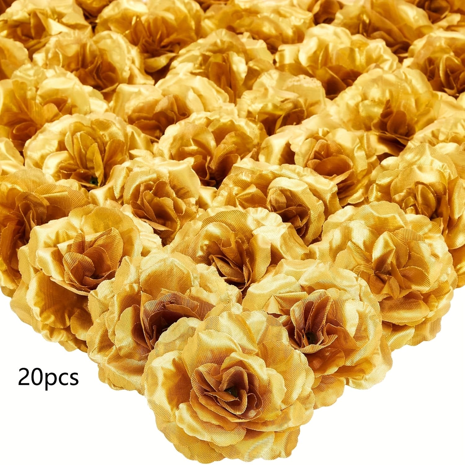 TEMU 20/30pcs Of Golden Rose Artificial Flowers In Bulk, 8cm Stemless Fake Silk Roses For Decoration, Wedding, Artificial Flower Bouquets