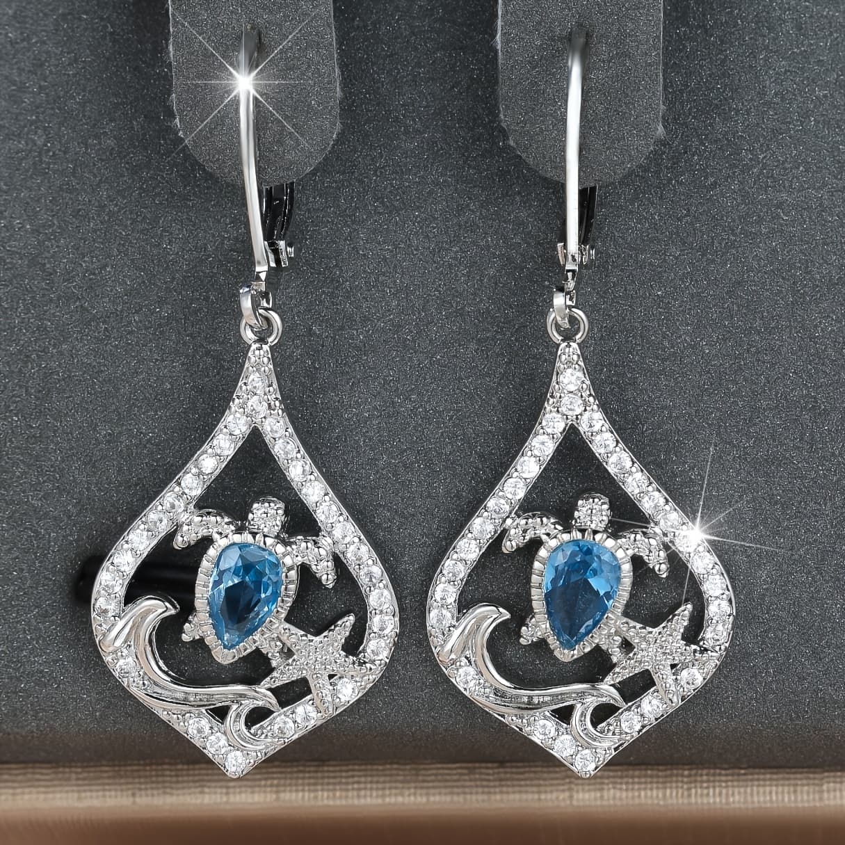 TEMU Unique Synthetic Zirconia Turtle Hoop Earrings With Starfish And Wave .