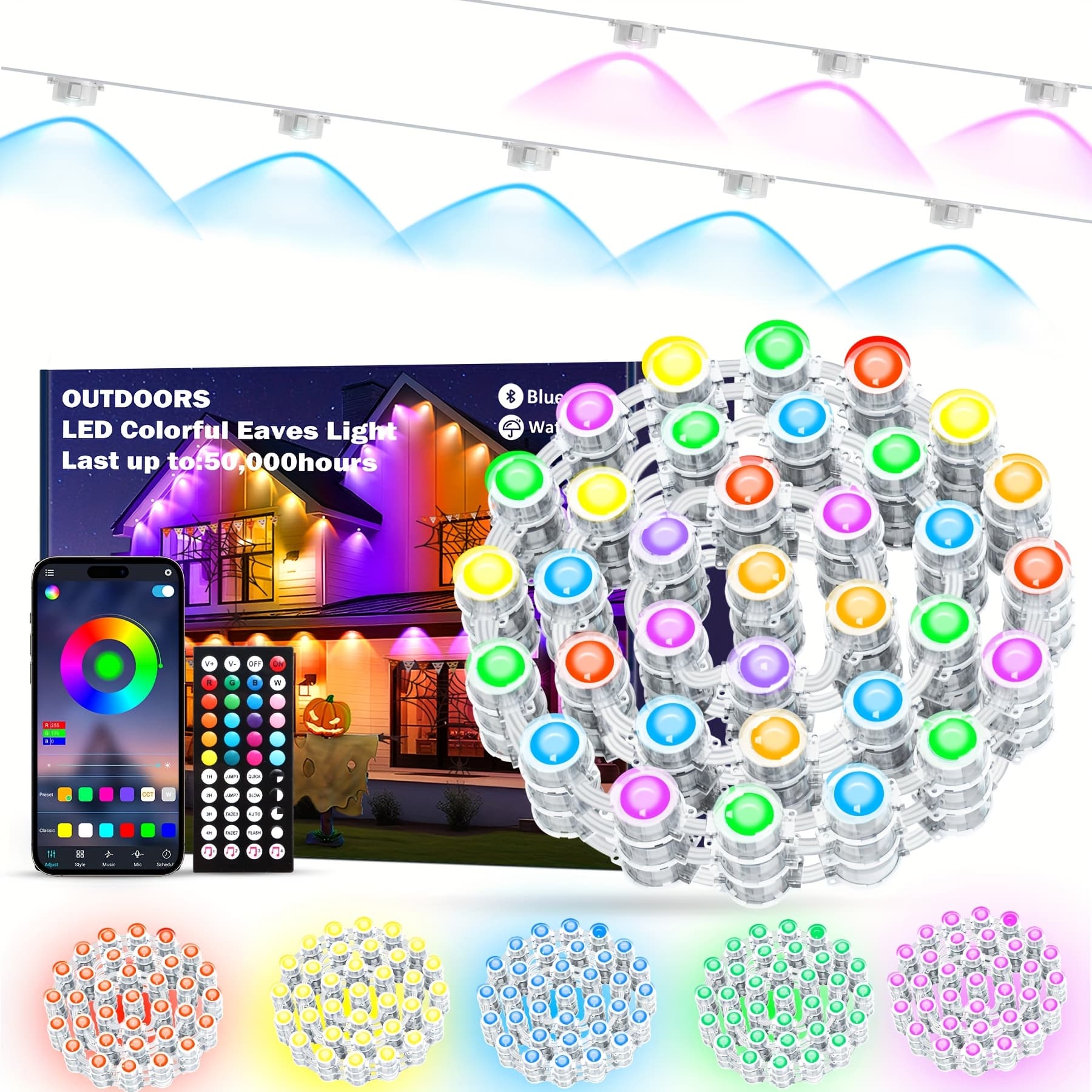 TEMU Lights, Rgb Led Lights With Ip67, Smart Control, Music Synchronization, For Halloween, Christmas, Party, Decorations
