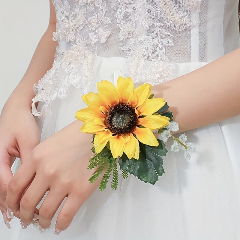 TEMU A Yellow Sunflower With Artificial , Beautifully Designed For Wrist Wear, Suitable For Weddings And Parties