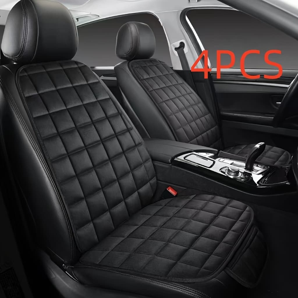 TEMU Plush Car Seat Cushion 4pcs - 2 Seat Cushions + 2 Backrest Cushions, Comfortable And Warm, With Base And Backrest, Great Gift For And Colleagues