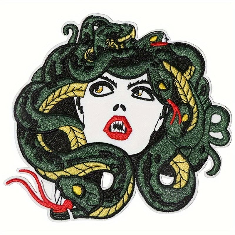 TEMU Large Full-embroidered Medusa Patch - Greek Mythology Character Design With Vibrant Colors, Polyester Fabric For And Accessories, Medusa Decor