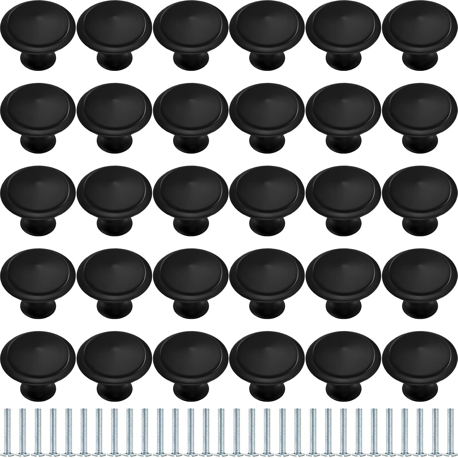 TEMU 30pcs Round Kitchen Cabinet Knobs Black 1.2 Inch Cabinet Handles Kitchen Drawer Pulls Cabinet Door Knob Drawer Handles Cabinet Hardware Cupboard Handles With Screws For Dresser Drawer