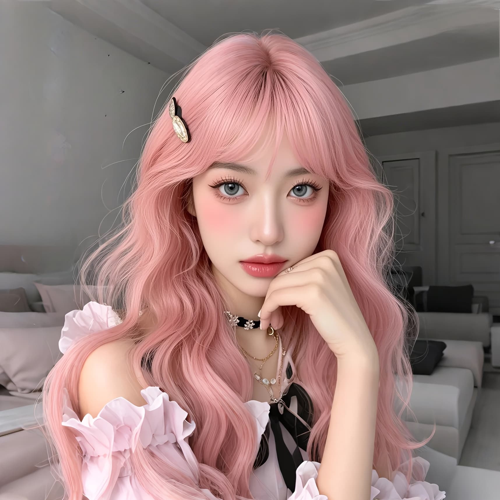 TEMU Pink Wig Long Curly Wigs For Women Ladies Synthetic Wig With Straight Bangs For Cosplay Party Halloween Costume Wig