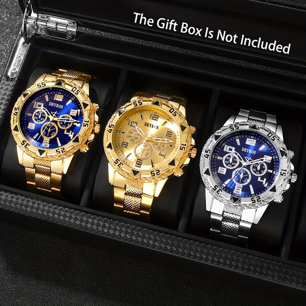 TEMU 3pcs Men's Round Quartz Watch Wristwatch Combination Set Valentine's Day Easter Ramadan Birthday Christmas, Gift For Eid