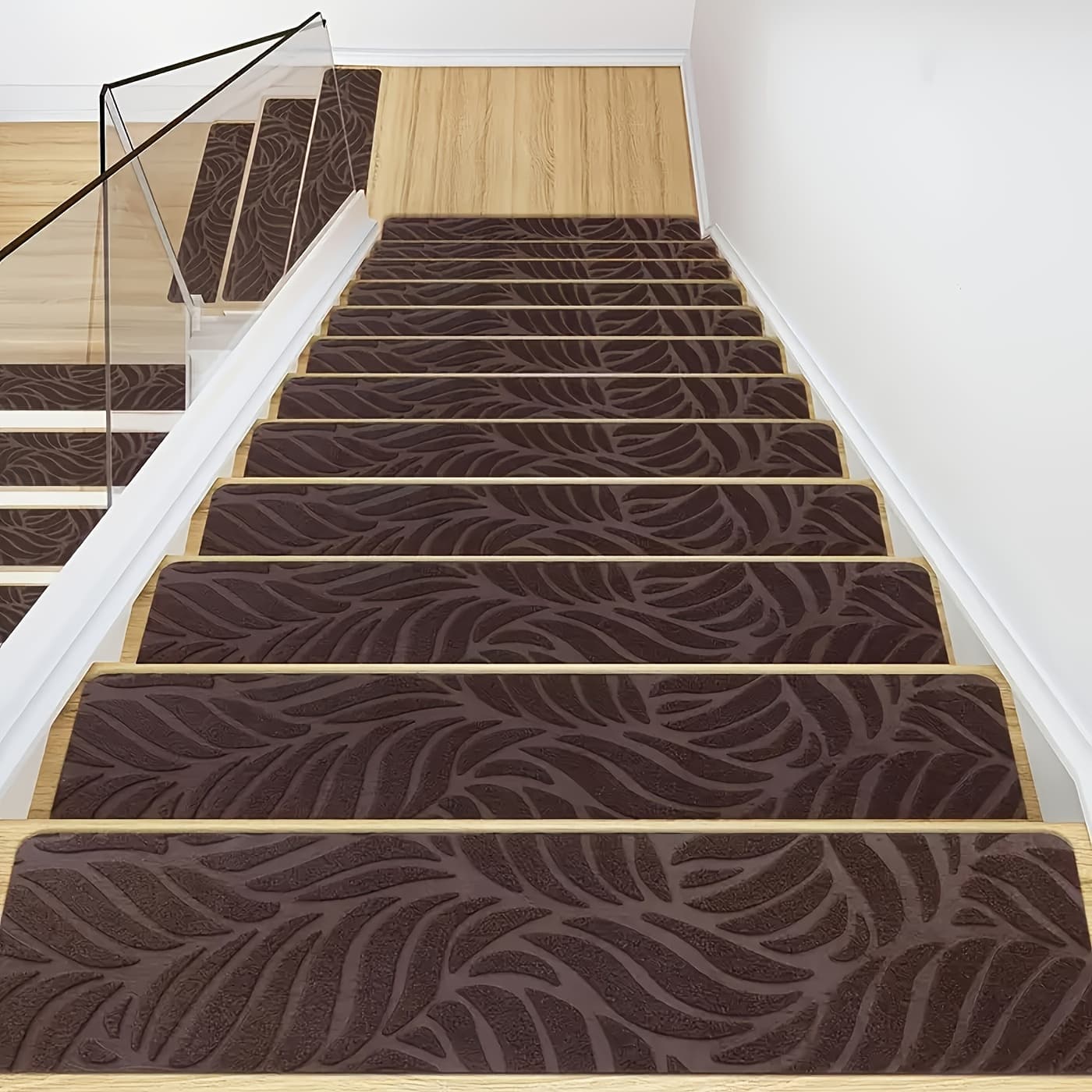 TEMU 15pcs Non-slip Stair Mats, Runners Treads For Indoor Wooden Steps, Washable Carpets With Self-adhesive Tape To Prevent Staircase Covers Mats From Moving