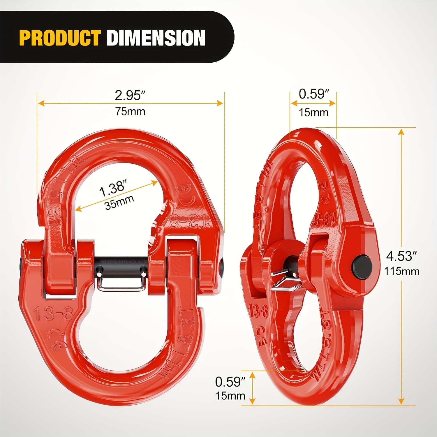 TEMU 1/2 Trailer Hook Link, 2pcs Steel Trailer Chain Connector For Chain Link/rescue Rope/shackle, 12, 000 Lbs, Safety Chain Link, Red