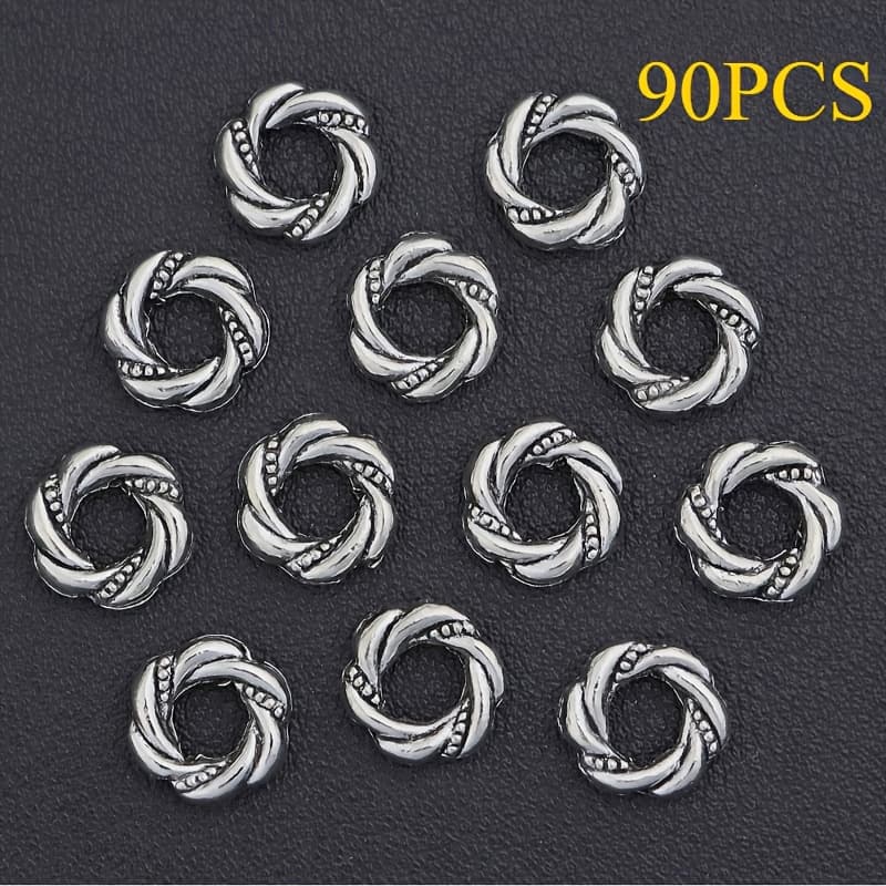 TEMU 30/90pcs Vintage Silvery Clear Patterned Round Spacer Beads, Made Of Alloy, Ideal For Handmade Boutique Jewelry, Including Necklaces, Bracelets, Anklets, And More