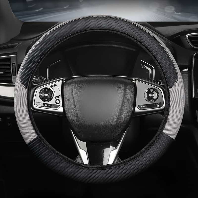 TEMU Mesh And Carbon Fiber Faux Leather Steering Wheel Cover, Universal Fit For Most Car Models, No , Use